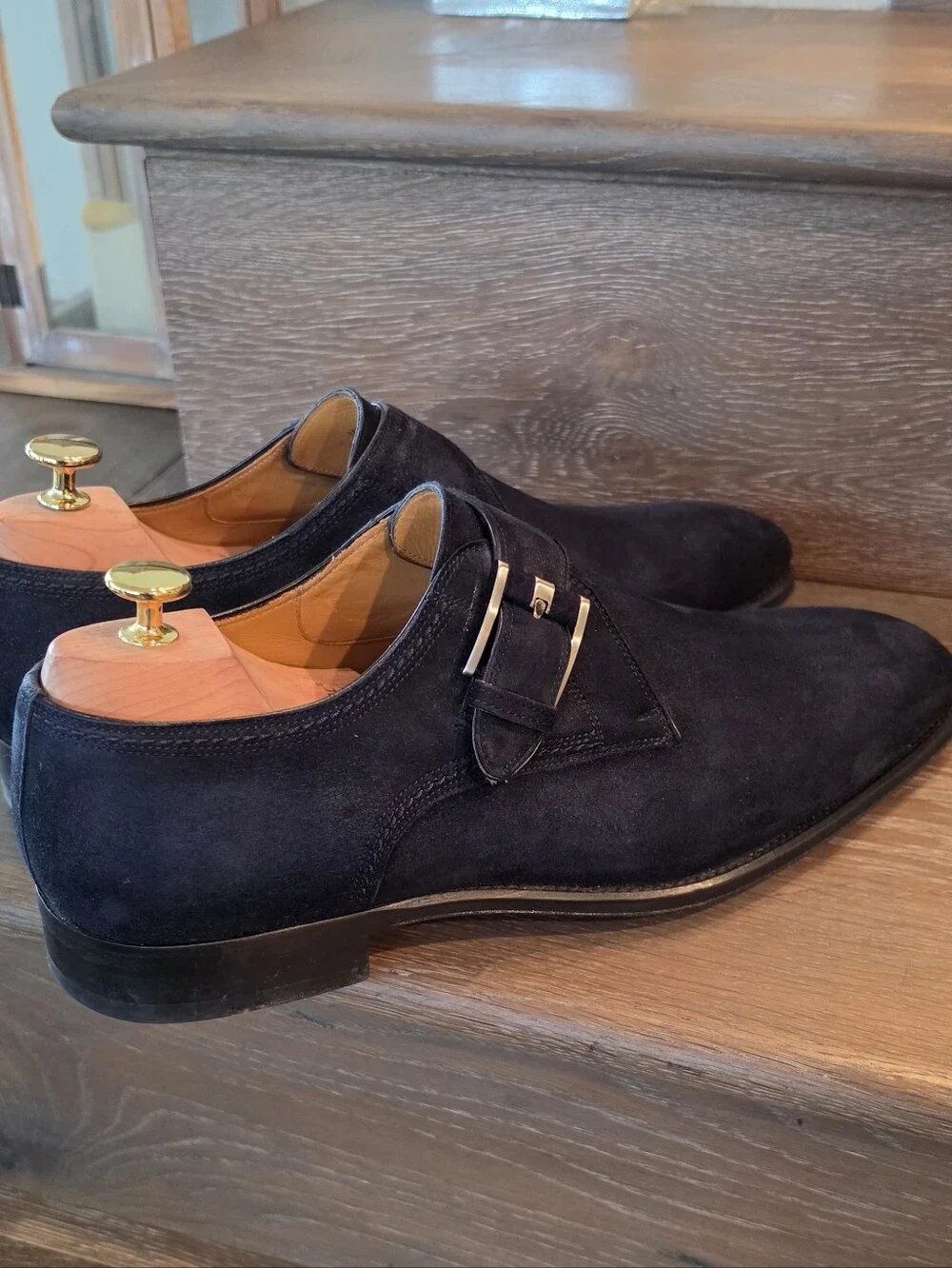 Magnanni Navy Suede Single Monk Strap Oxfords
